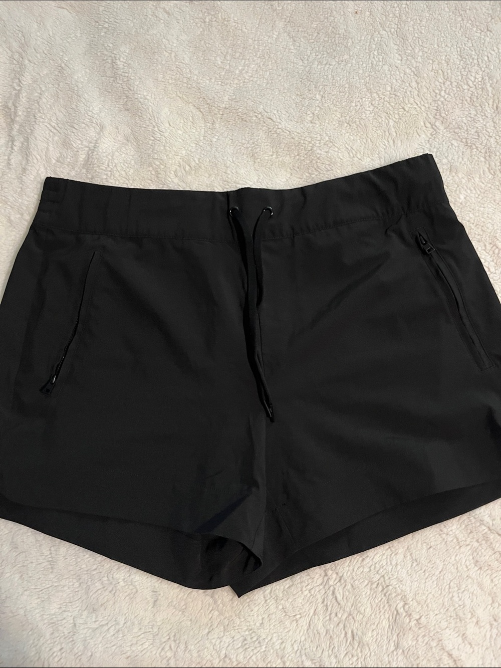 Women's Black Athletic Drawstring Shorts with Zipper Pockets